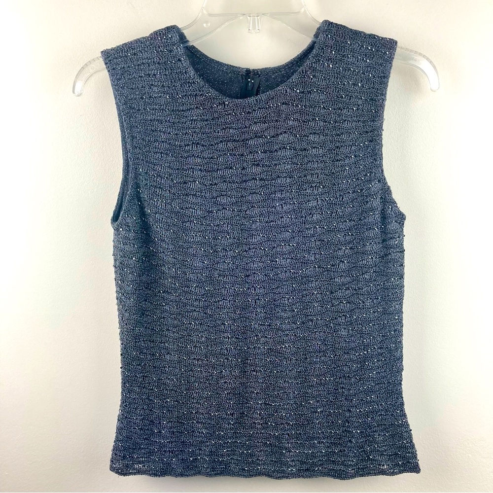 Carmen Marc Valvo crochet beaded sleeveless top evening hematite color s…